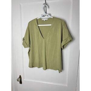 Karlie Short Sleeve T-shirt Women's Large Olive Green V-neck Oversized Slouchy